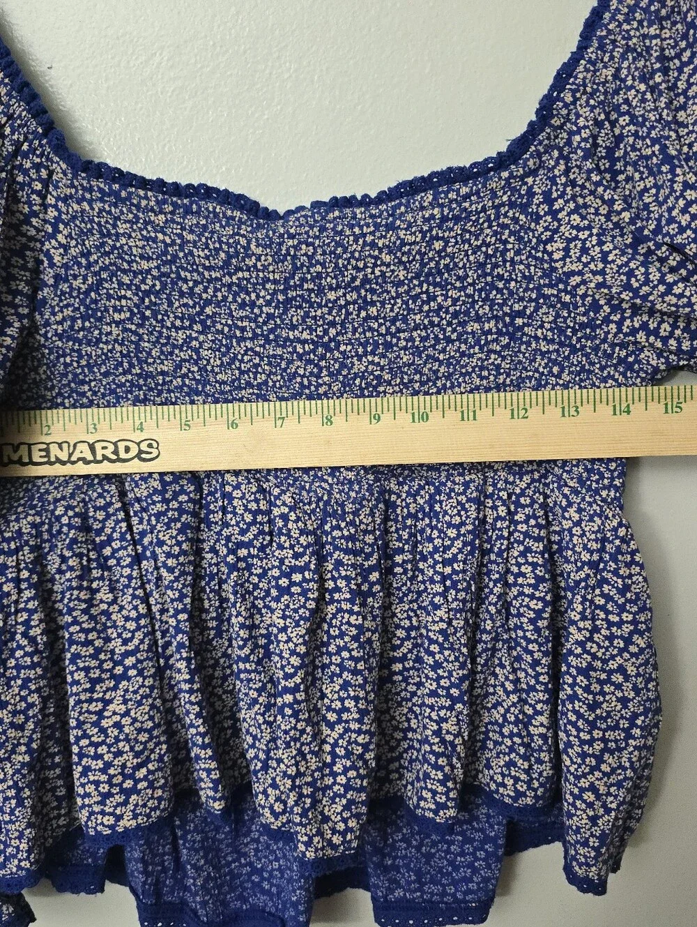 Free People Brittnee Print Smocked Blue Peplum Top Size S floral Ditzy